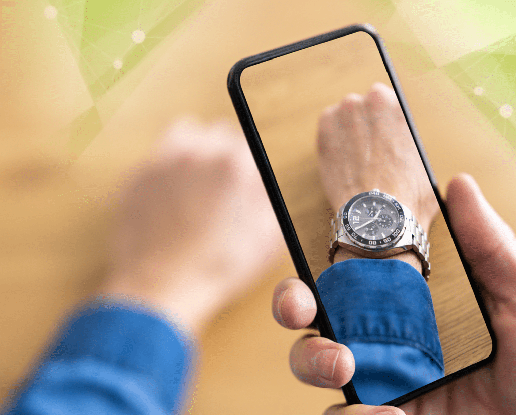 Phone using AR to display a watch on a persons wrist