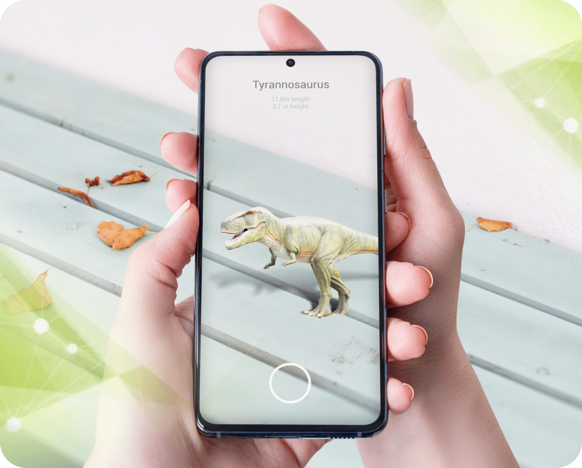 Person using an AR animation of a dinosaur