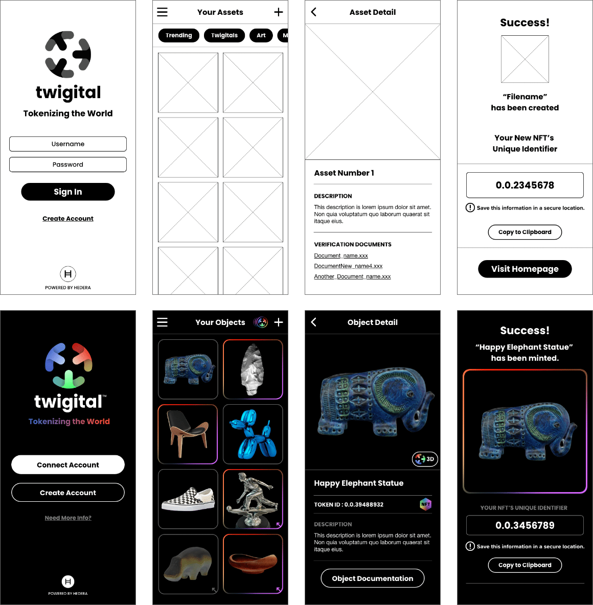 Wireframe process of twigital interface