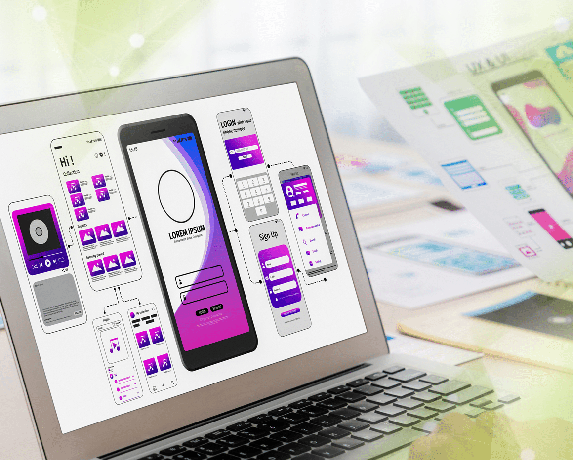 UX/UI wireframe screens